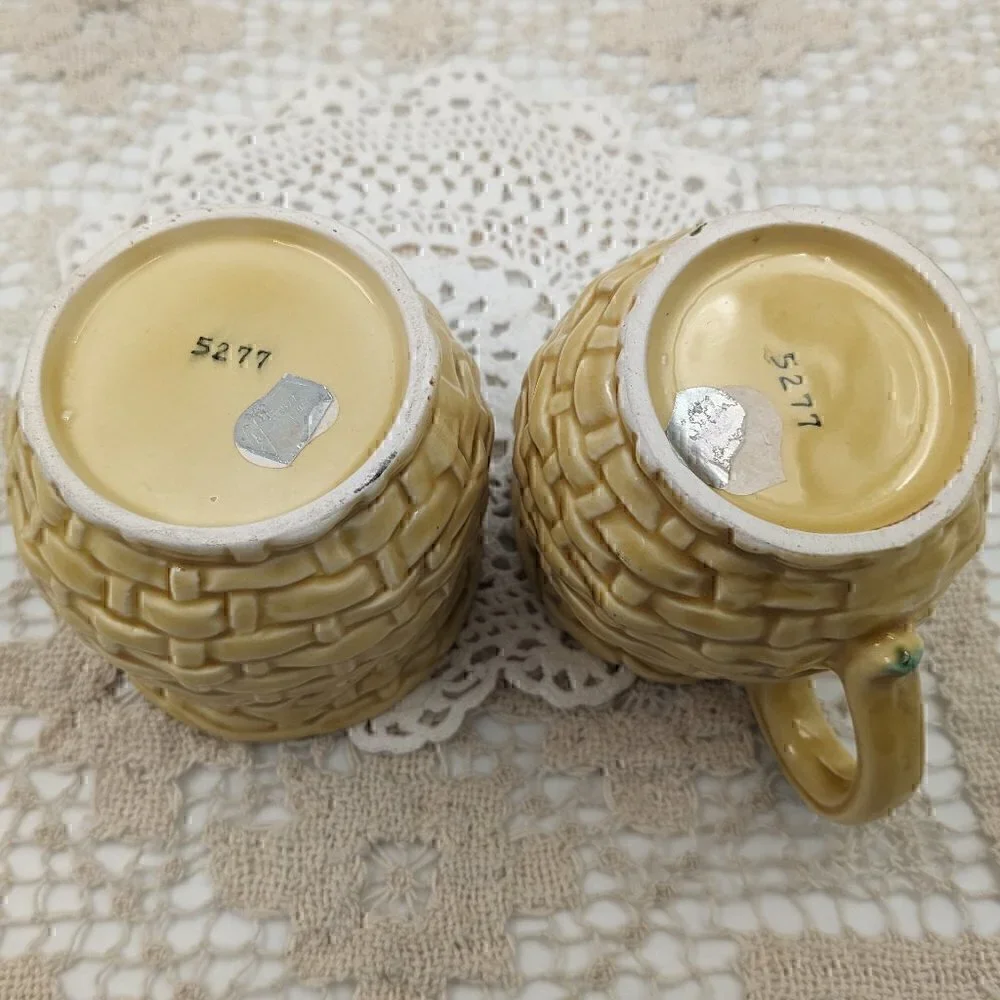 Vintage Lefton Japan Fiesta Basket Weave with Fruit Ceramic Cream and Sugar Set
